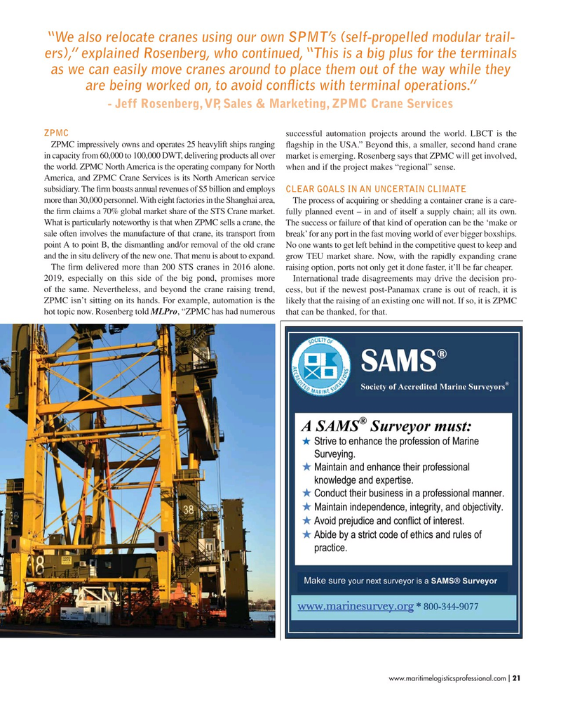 Maritime Logistics Professional Magazine, page 21,  May/Jun 2019