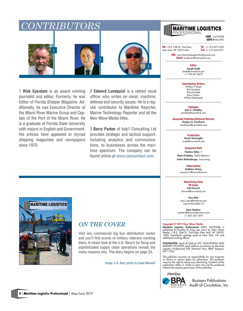 Maritime Logistics Professional Magazine, page 4,  May/Jun 2019
