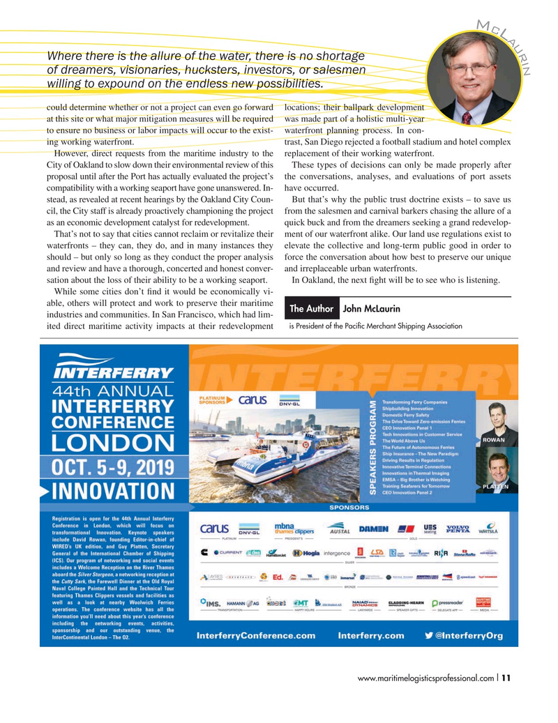 Maritime Logistics Professional Magazine, page 11,  Jul/Aug 2019
