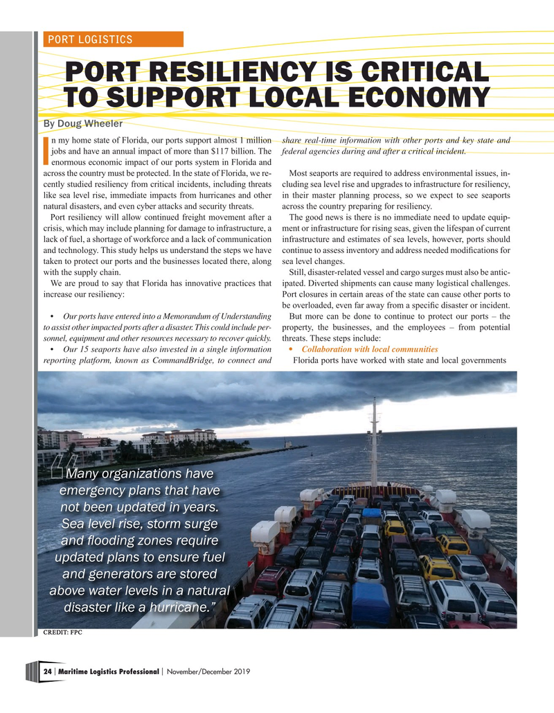 Maritime Logistics Professional Magazine, page 24,  Nov/Dec 2019