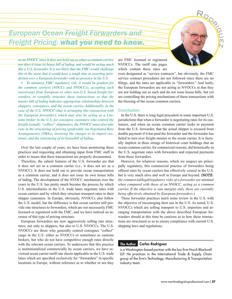 Maritime Logistics Professional Magazine, page 27,  Nov/Dec 2019