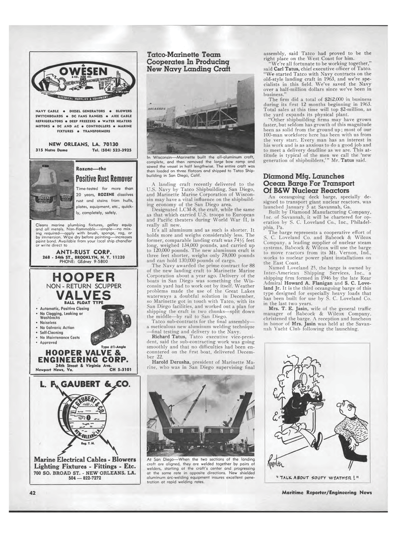 Maritime Reporter Magazine, page 40,  Feb 1968