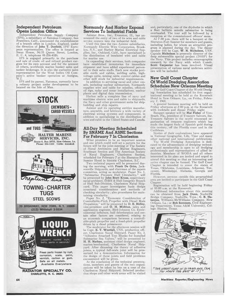 Maritime Reporter Magazine, page 62,  Jan 15, 1969