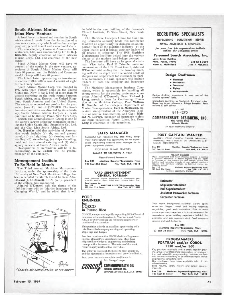 Maritime Reporter Magazine, page 55,  Feb 15, 1969