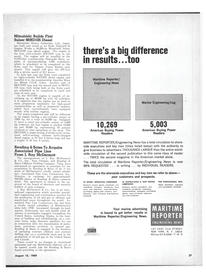 Maritime Reporter Magazine, page 35,  Aug 15, 1969