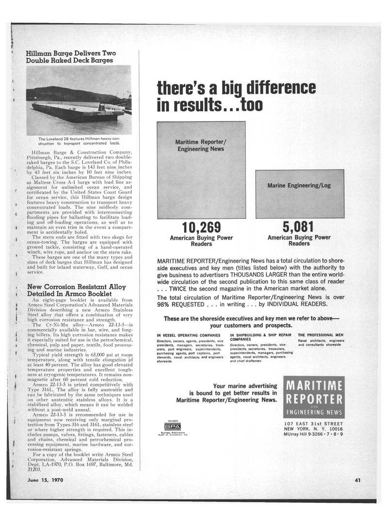 Maritime Reporter Magazine, page 39,  Jun 15, 1970