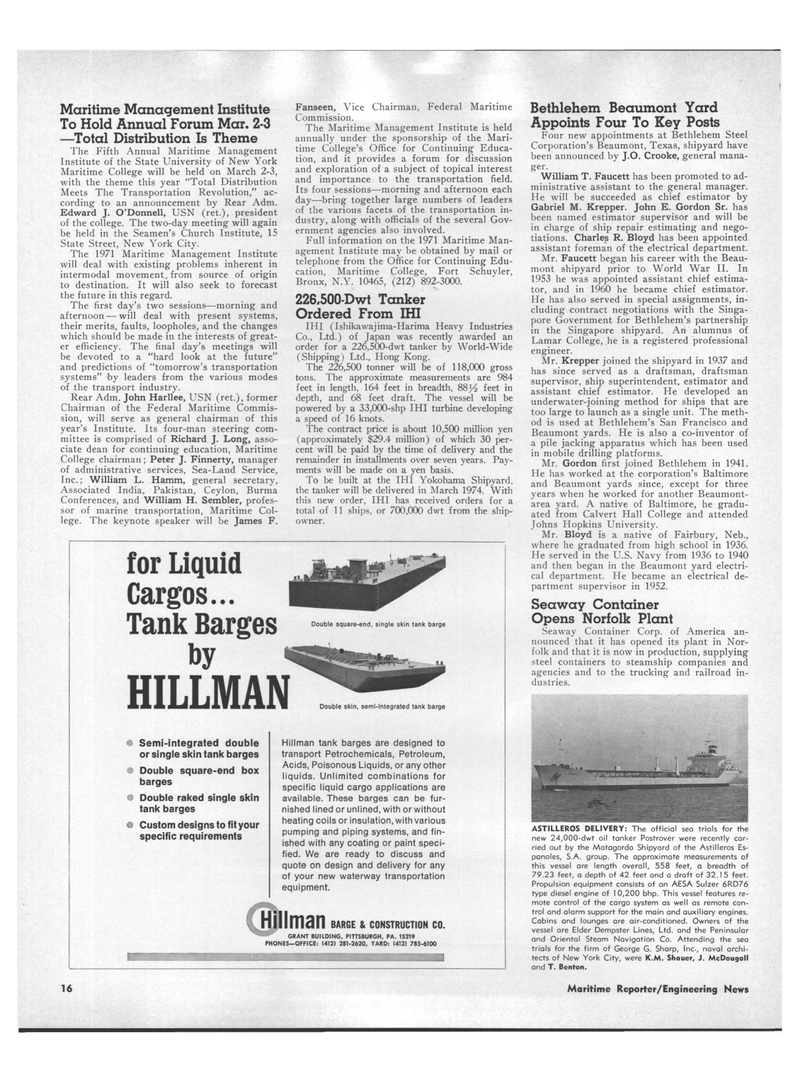 Maritime Reporter Magazine, page 14,  Feb 15, 1971