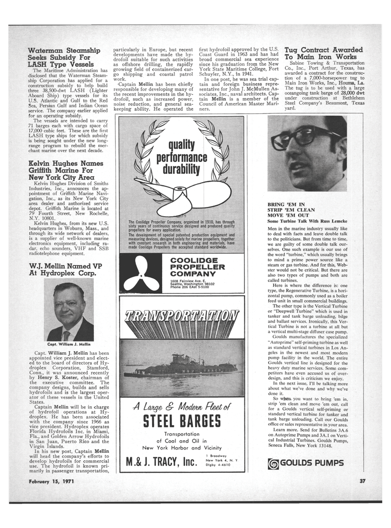 Maritime Reporter Magazine, page 33,  Feb 15, 1971