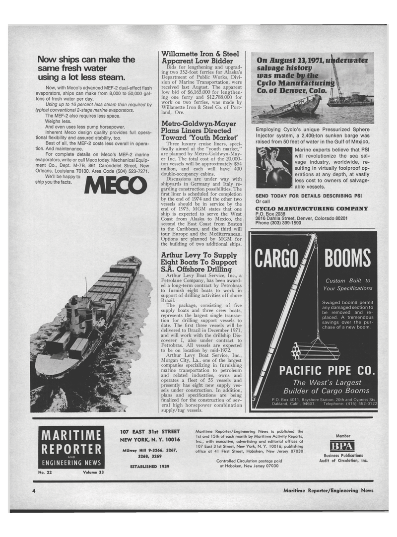 Maritime Reporter Magazine, page 2,  Nov 15, 1971
