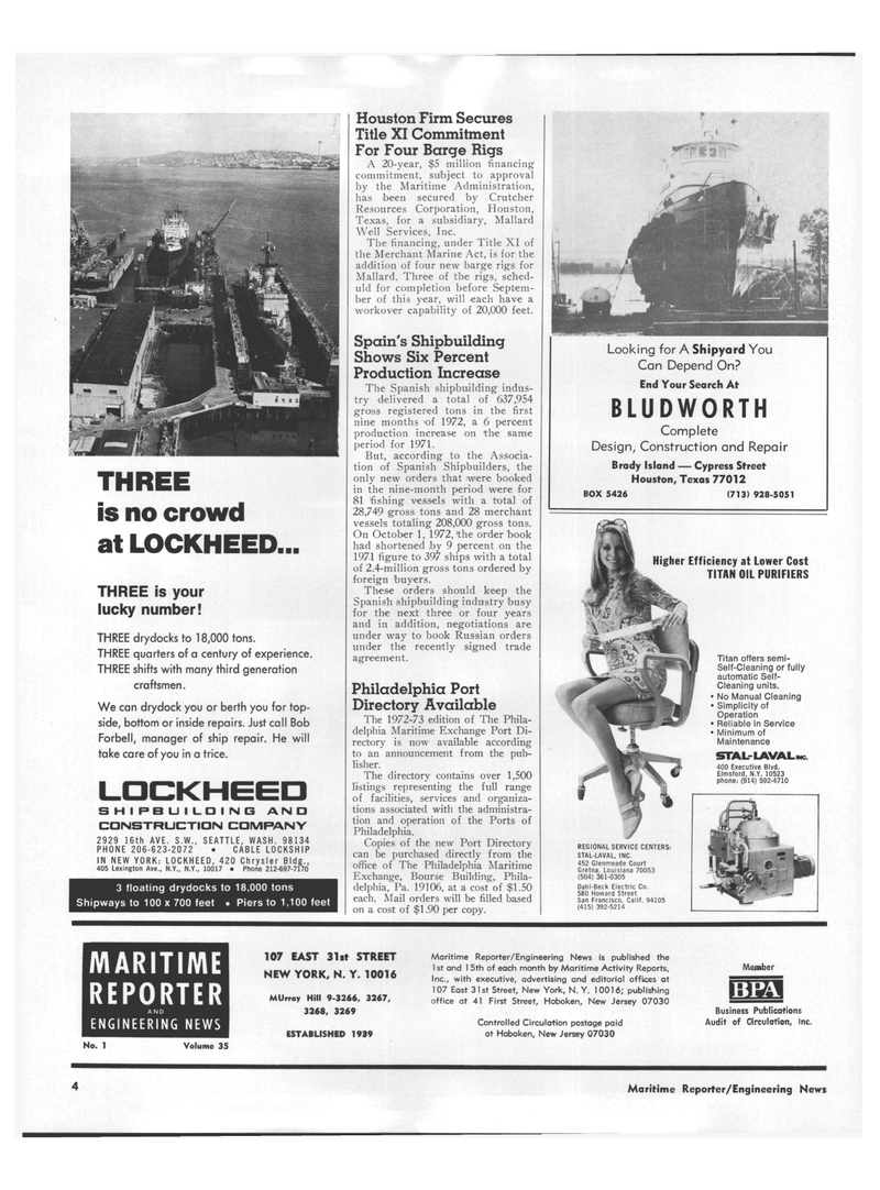 Maritime Reporter Magazine, page 2,  Jan 1973