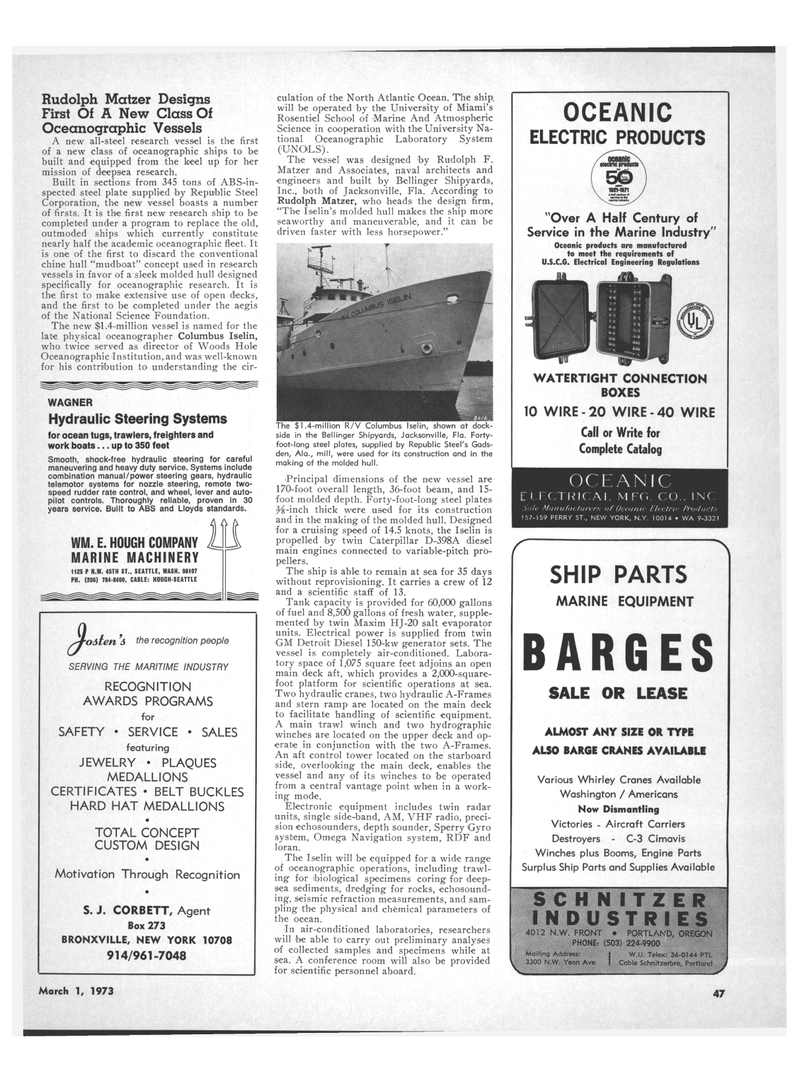 Maritime Reporter Magazine, page 39,  Mar 1973