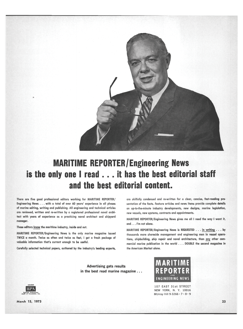Maritime Reporter Magazine, page 21,  Mar 15, 1973