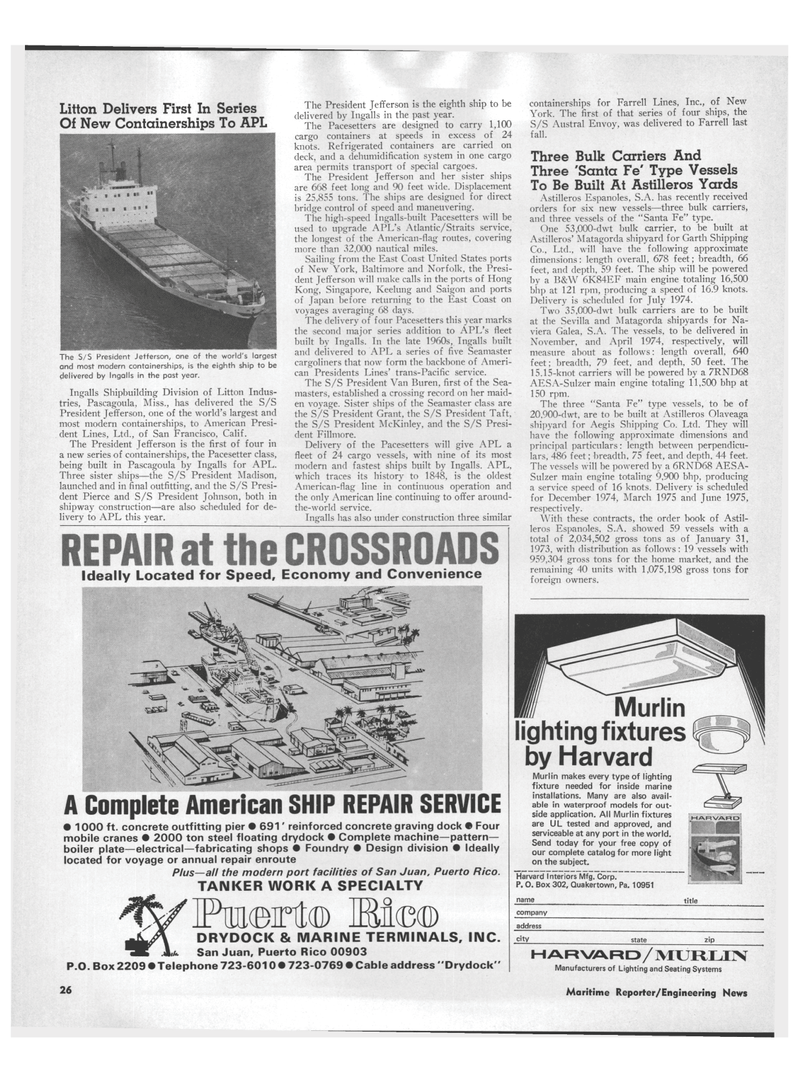 Maritime Reporter Magazine, page 24,  Mar 15, 1973