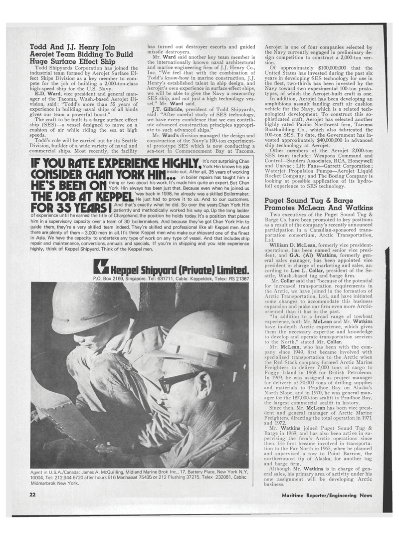 Maritime Reporter Magazine, page 20,  Apr 15, 1973