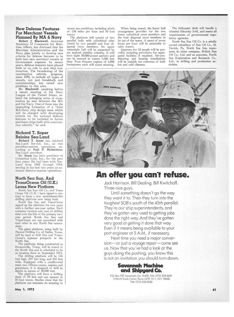 Maritime Reporter Magazine, page 39,  May 1973