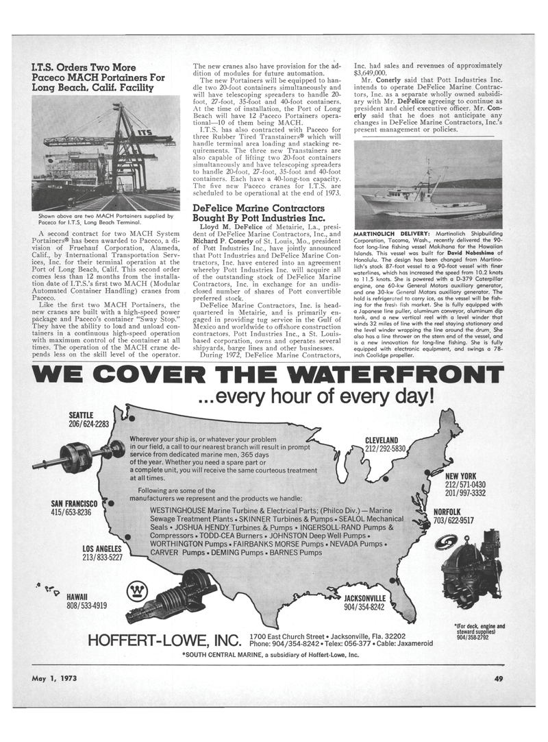 Maritime Reporter Magazine, page 47,  May 1973