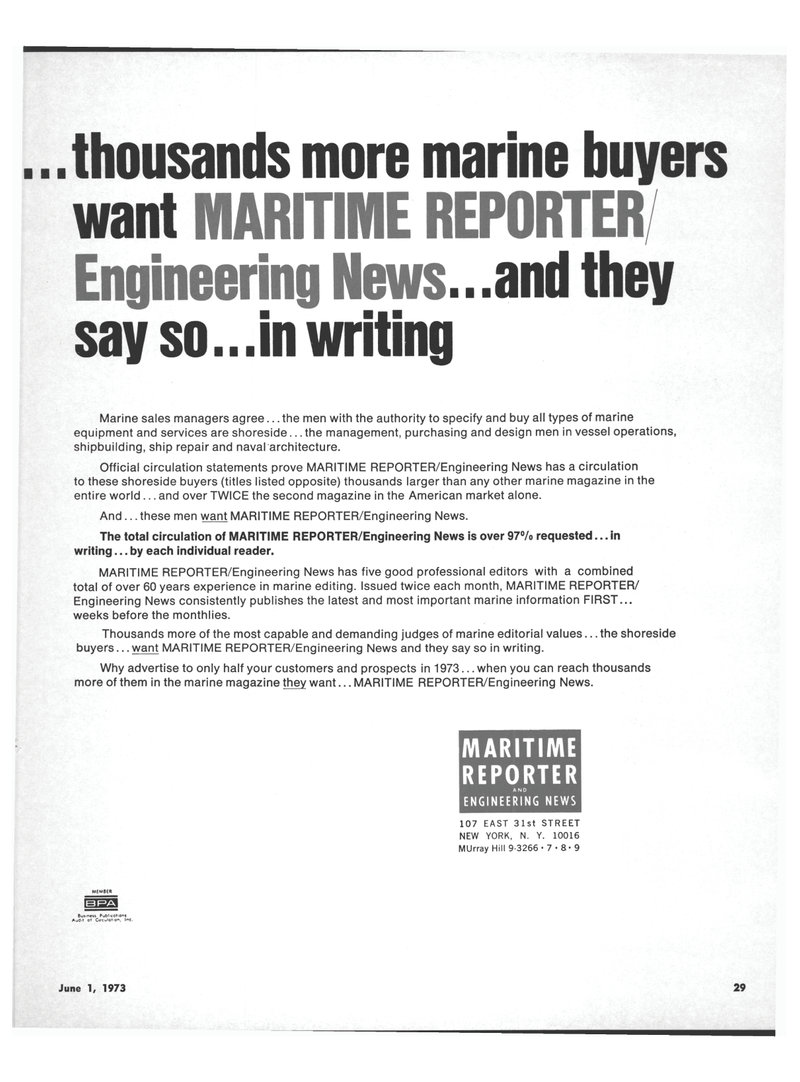 Maritime Reporter Magazine, page 27,  Jun 1973