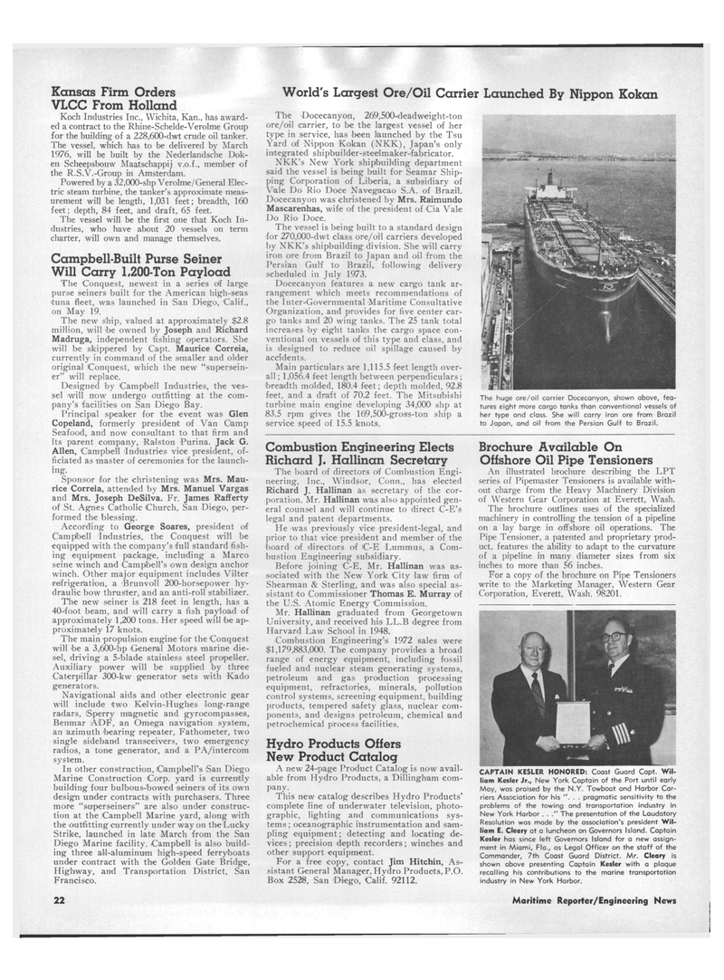 Maritime Reporter Magazine, page 20,  Jun 15, 1973