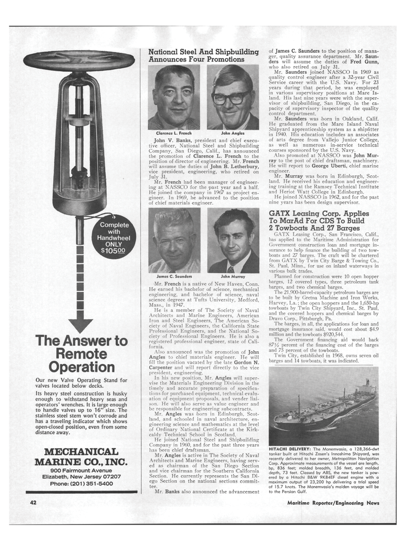 Maritime Reporter Magazine, page 38,  Sep 1973