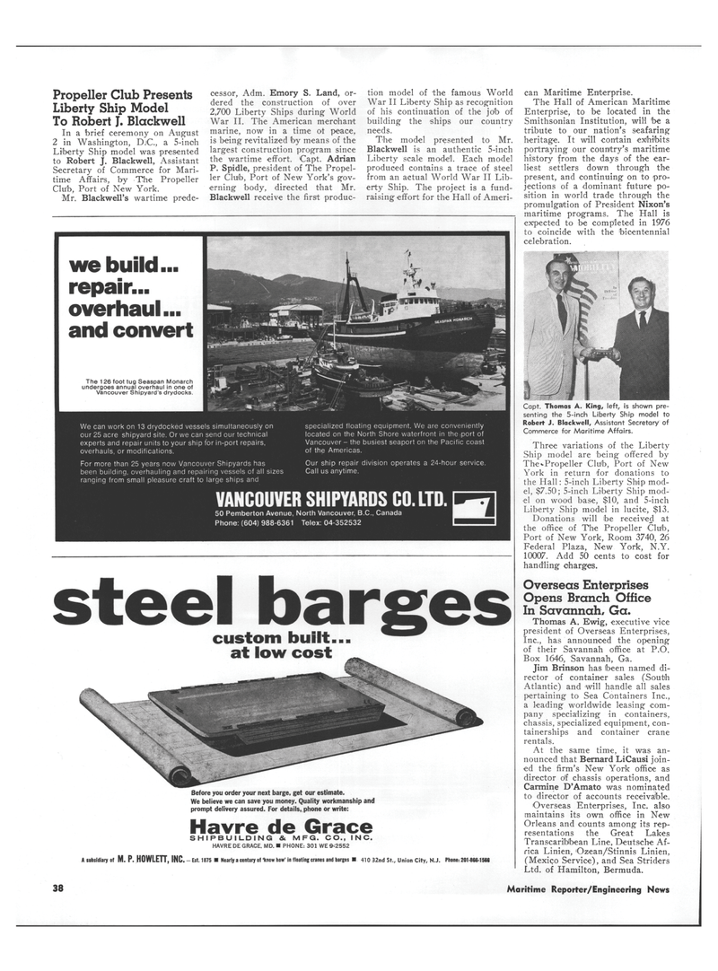 Maritime Reporter Magazine, page 36,  Sep 15, 1973