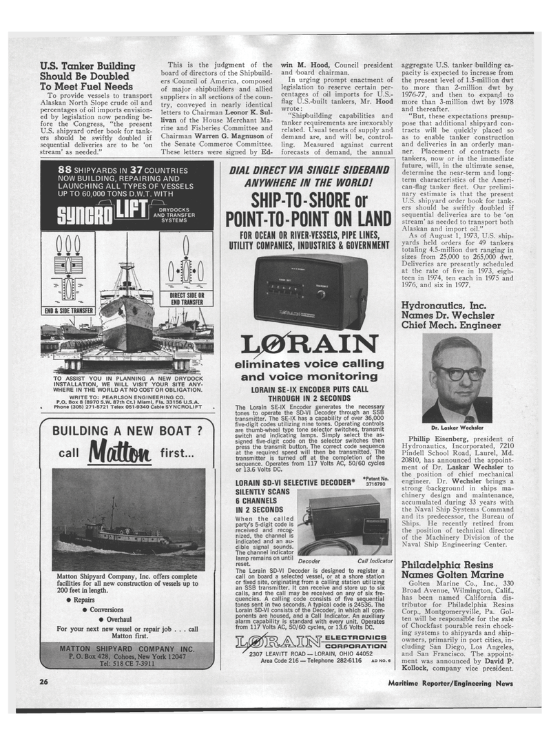 Maritime Reporter Magazine, page 20,  Oct 15, 1973
