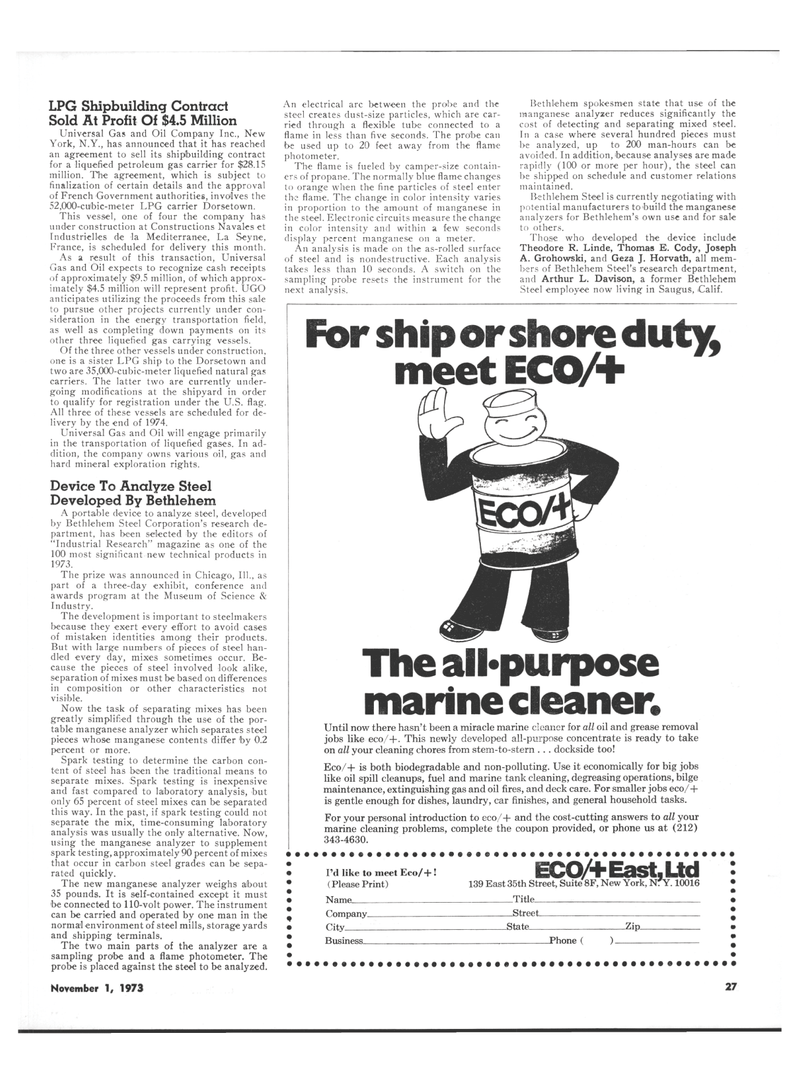 Maritime Reporter Magazine, page 21,  Nov 1973