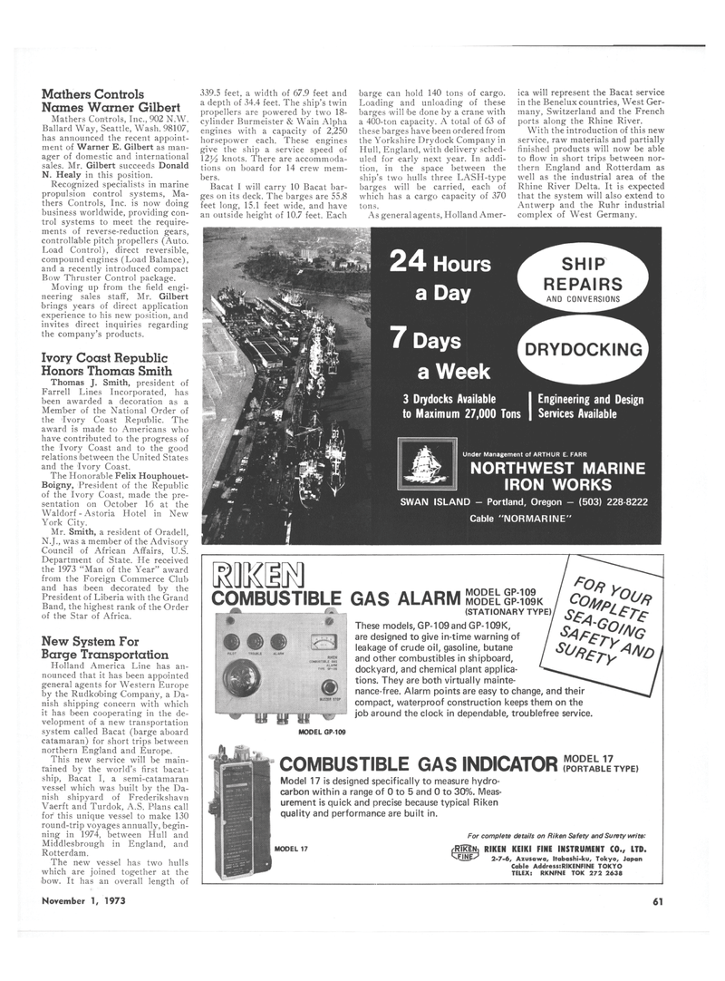 Maritime Reporter Magazine, page 55,  Nov 1973
