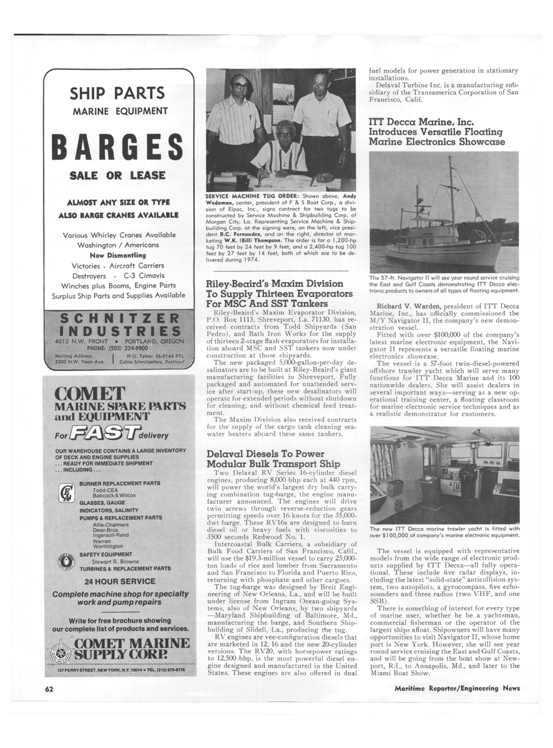 Maritime Reporter Magazine, page 56,  Nov 1973