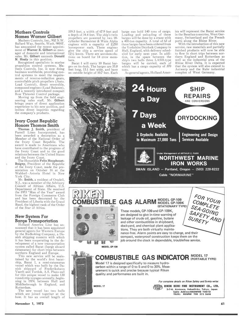 Maritime Reporter Magazine, page 57,  Nov 1973