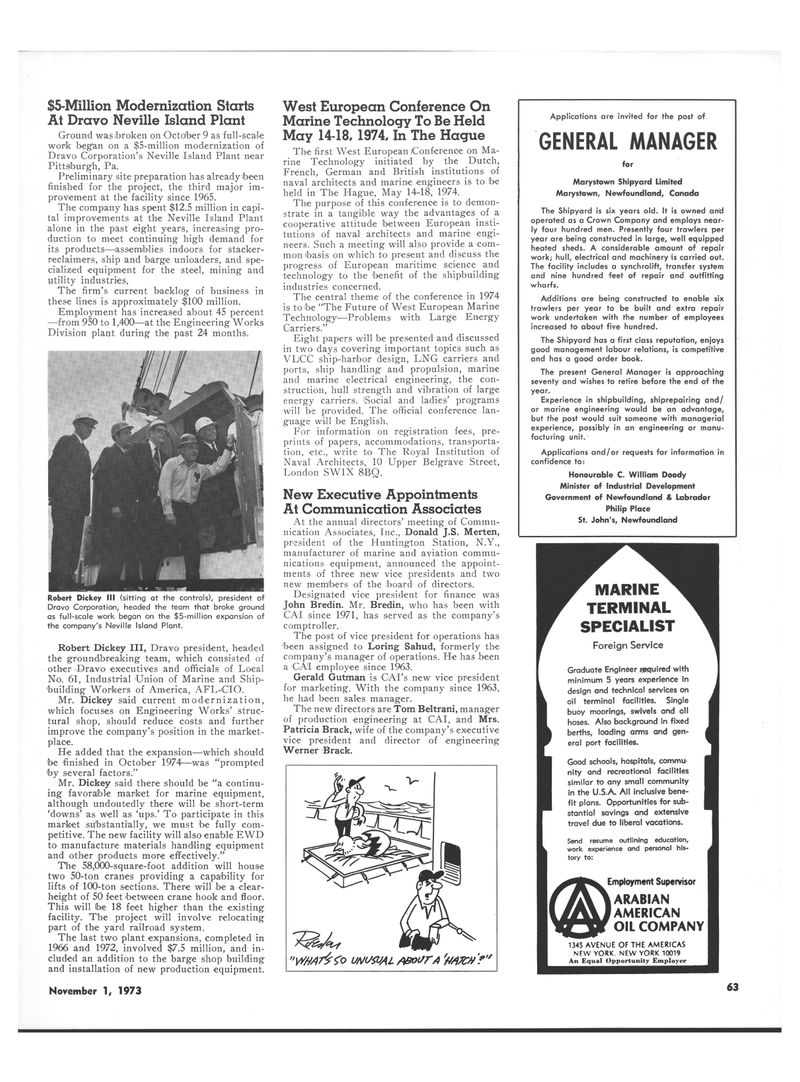 Maritime Reporter Magazine, page 59,  Nov 1973