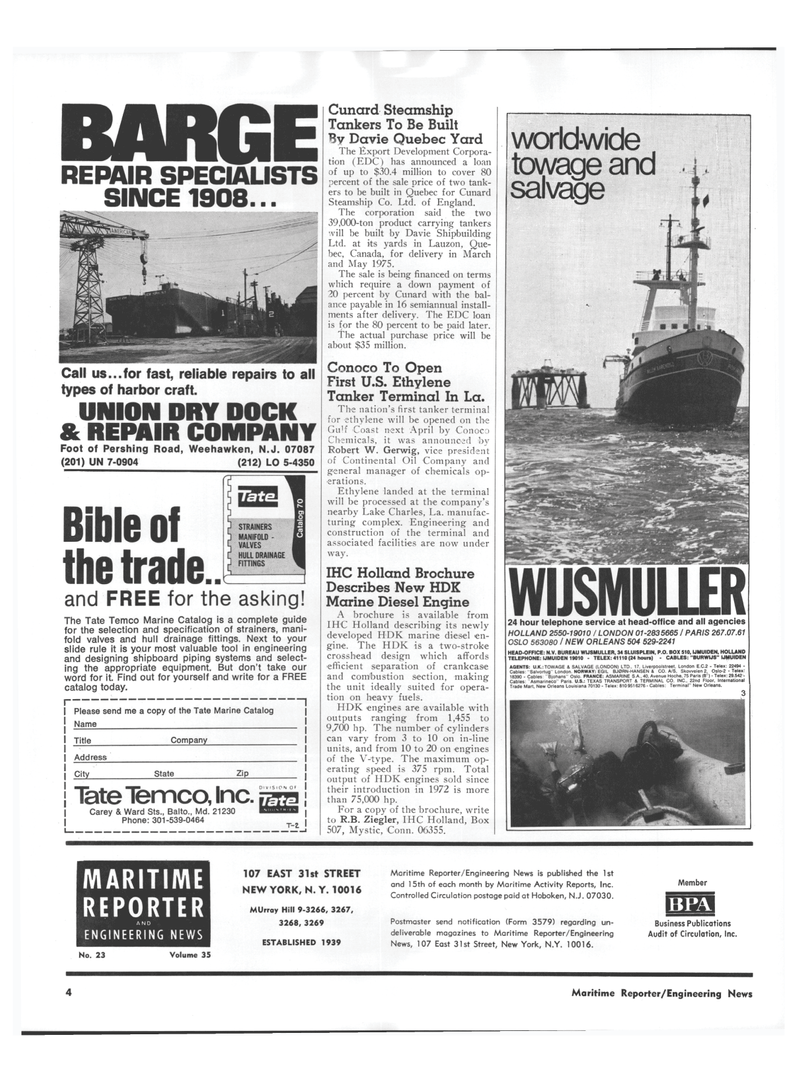 Maritime Reporter Magazine, page 2,  Dec 1973