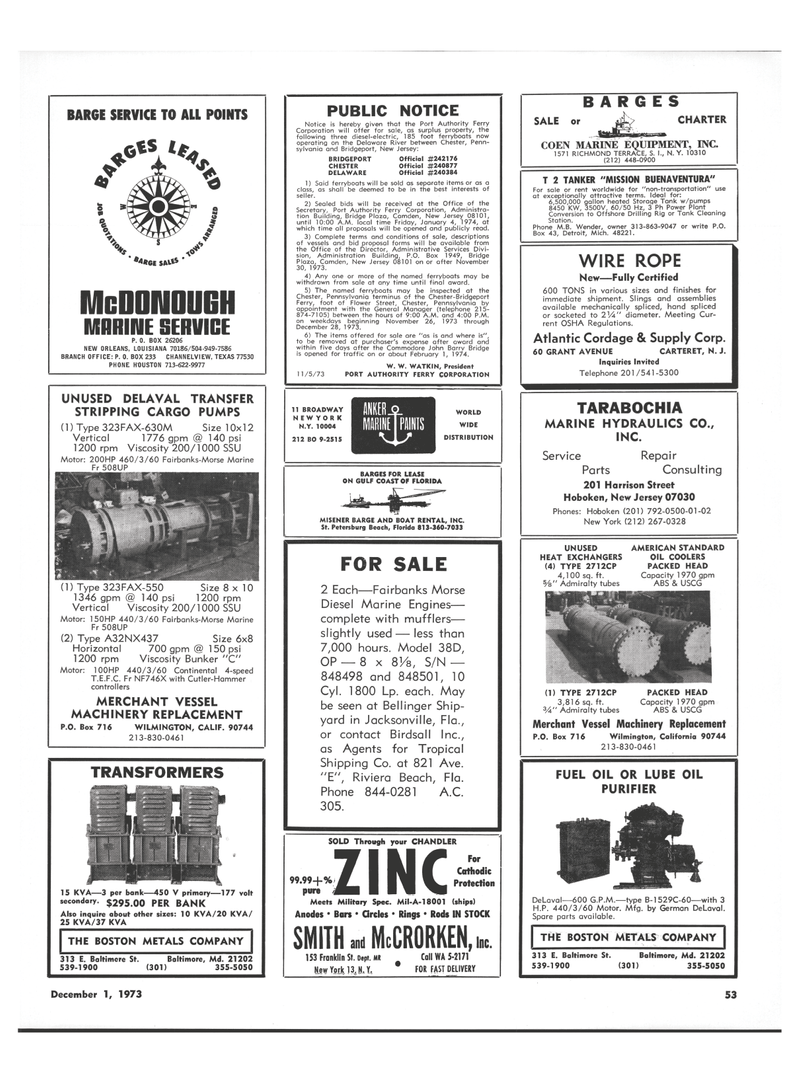 Maritime Reporter Magazine, page 49,  Dec 1973
