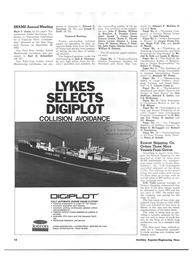 Maritime Reporter Magazine, page 12,  Dec 15, 1973