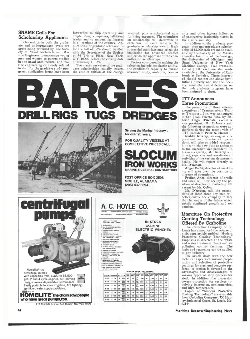 Maritime Reporter Magazine, page 40,  Dec 15, 1973