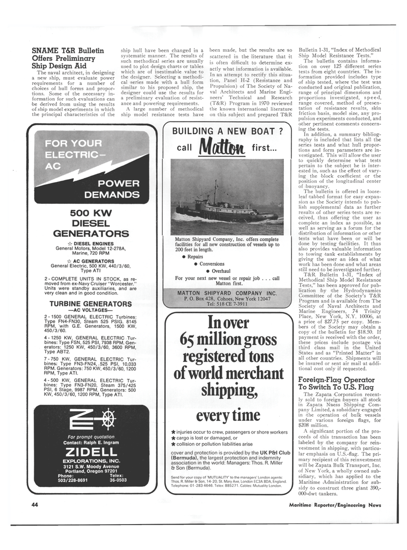 Maritime Reporter Magazine, page 44,  Dec 15, 1973