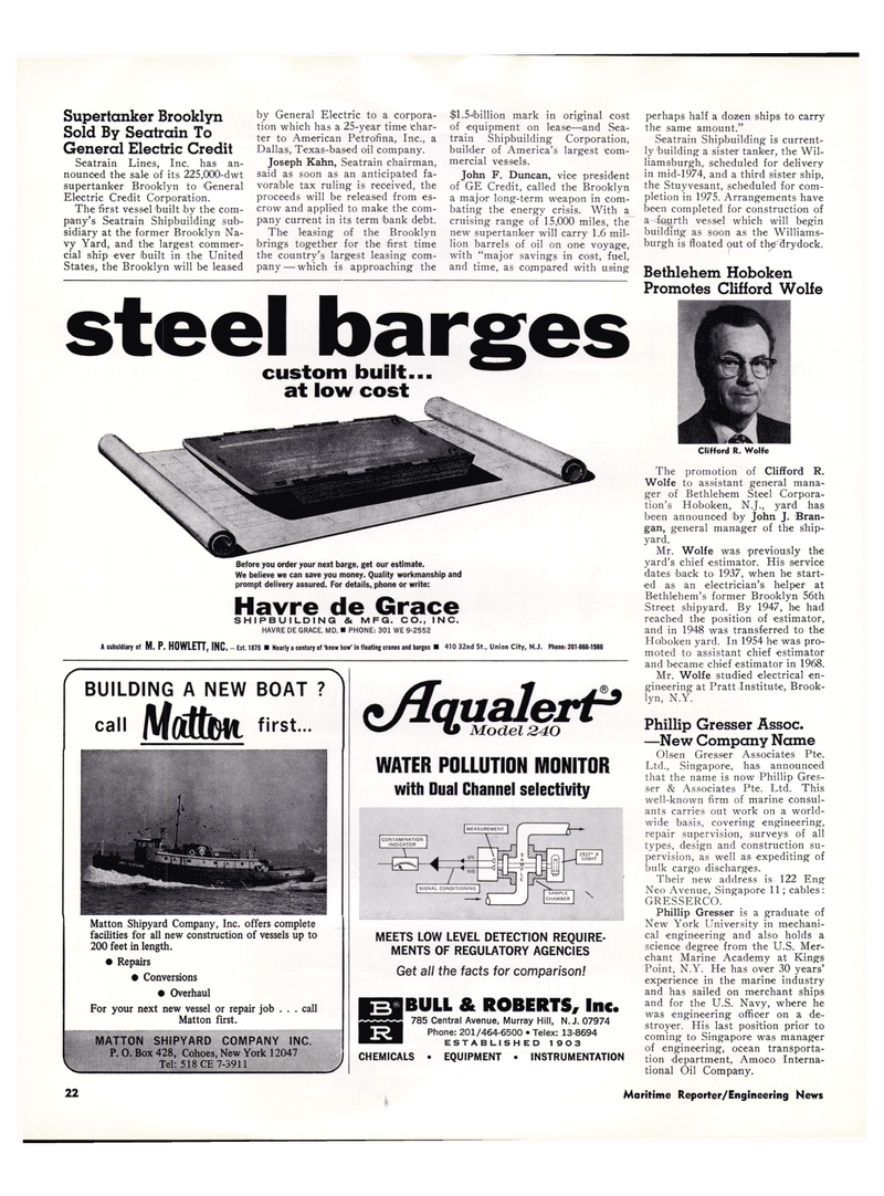 Maritime Reporter Magazine, page 20,  Jan 15, 1974