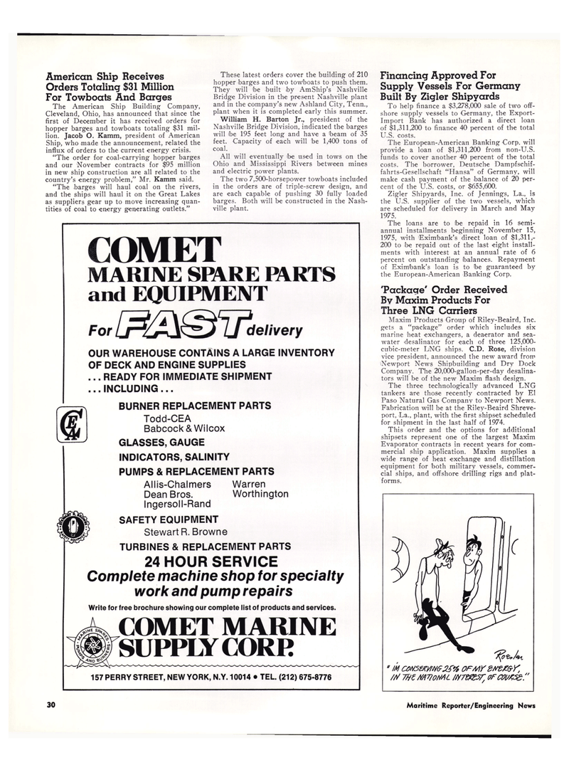 Maritime Reporter Magazine, page 28,  Jan 15, 1974