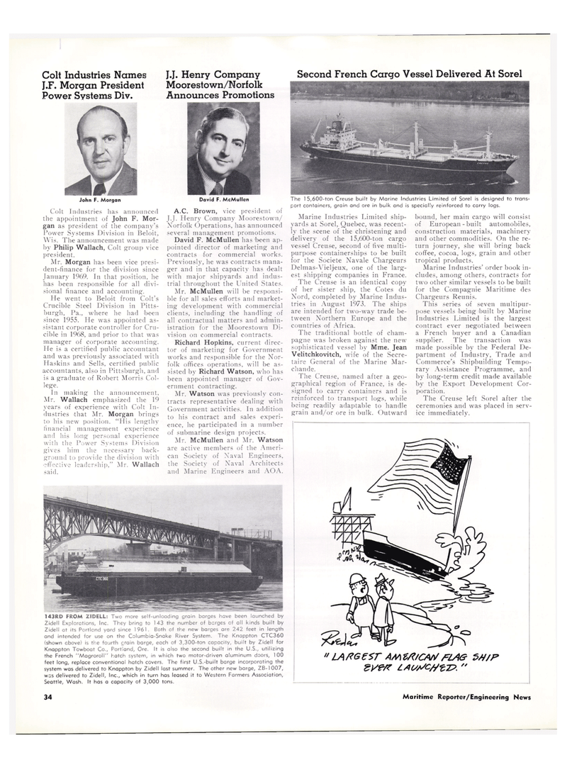 Maritime Reporter Magazine, page 32,  Jan 15, 1974