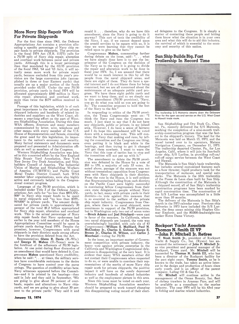 Maritime Reporter Magazine, page 35,  Jan 15, 1974