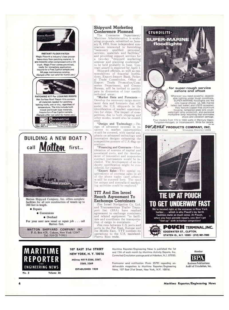 Maritime Reporter Magazine, page 2,  Feb 1974