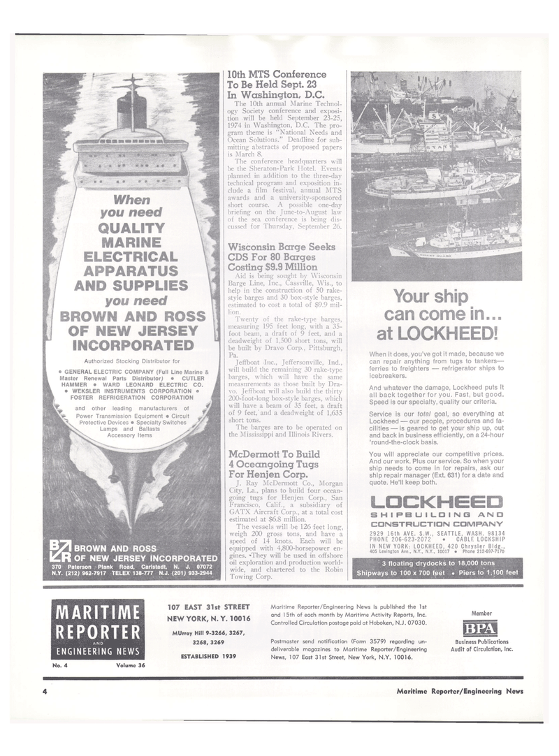 Maritime Reporter Magazine, page 2,  Feb 15, 1974