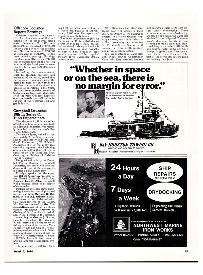 Maritime Reporter Magazine, page 41,  Mar 1974