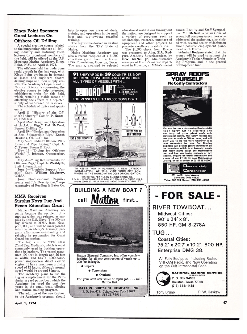 Maritime Reporter Magazine, page 44,  Apr 1974