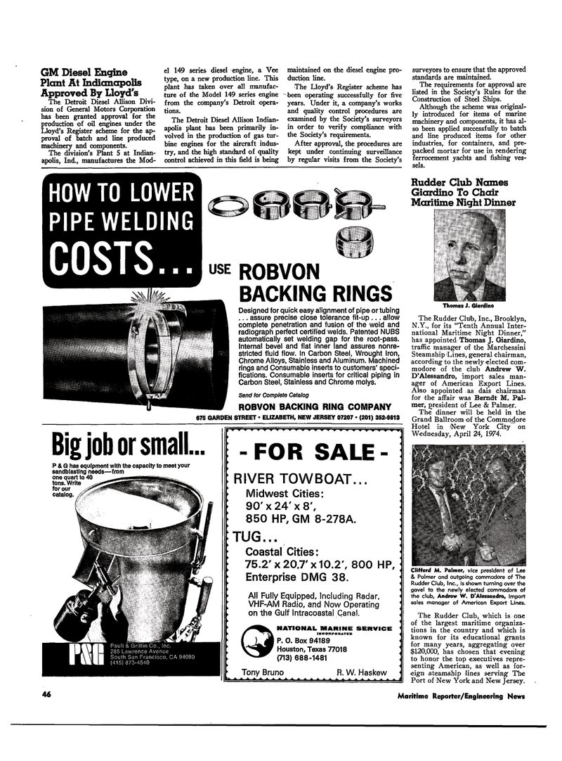 Maritime Reporter Magazine, page 45,  Apr 15, 1974