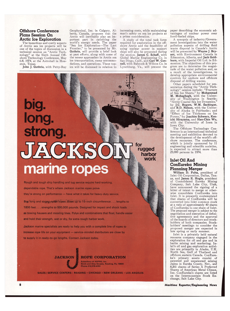 Maritime Reporter Magazine, page 6,  Apr 15, 1974