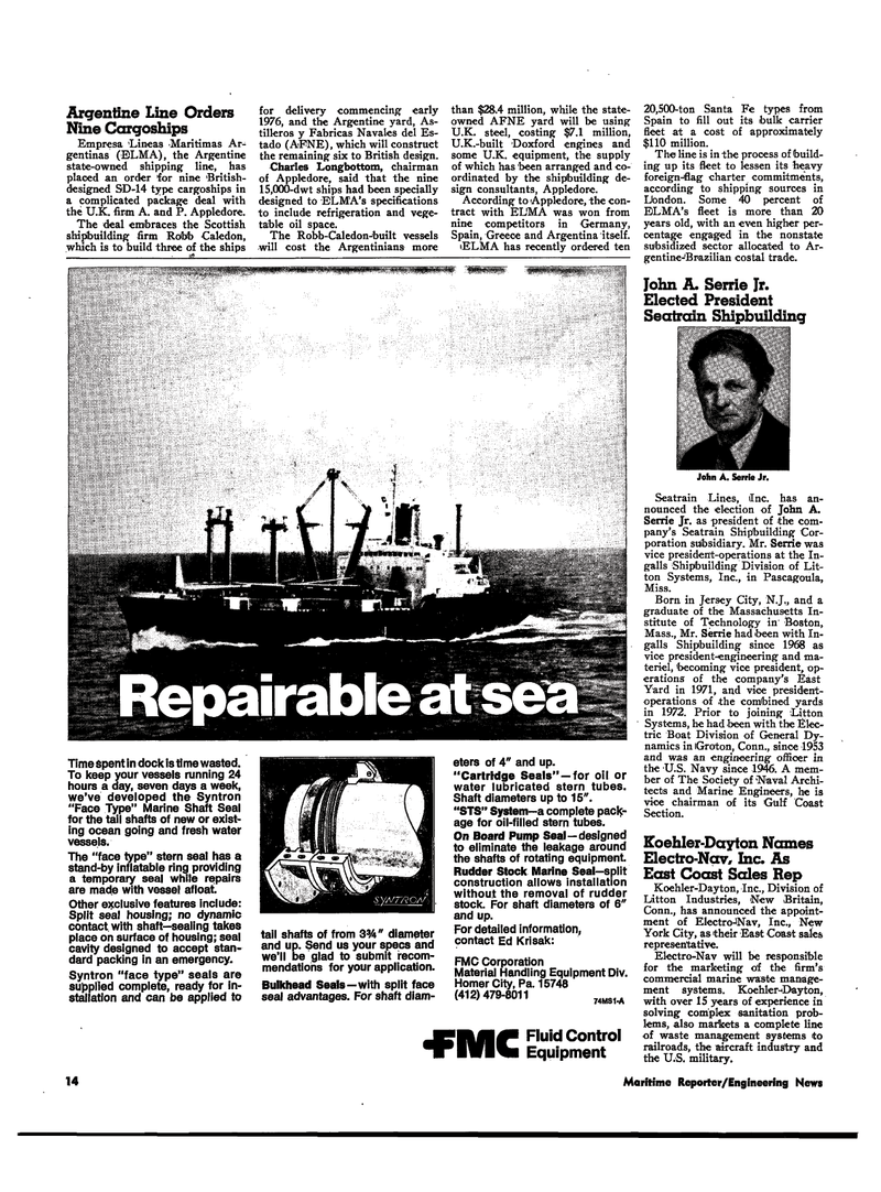 Maritime Reporter Magazine, page 12,  May 1974