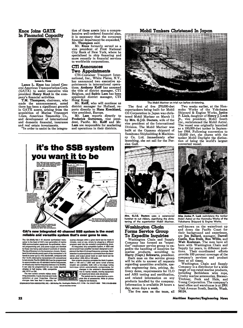 Maritime Reporter Magazine, page 20,  May 1974