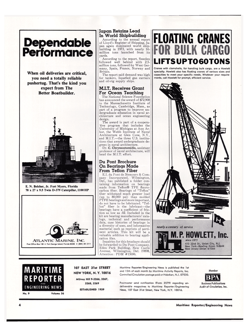 Maritime Reporter Magazine, page 2,  May 1974