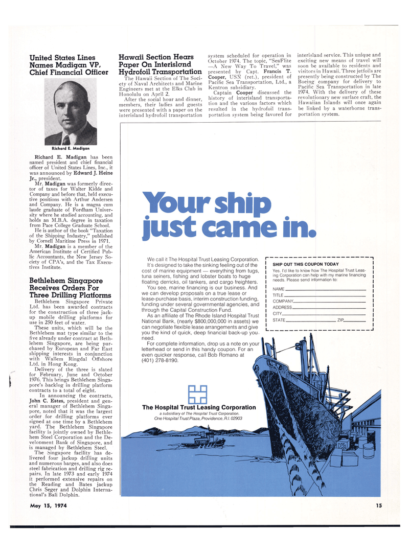 Maritime Reporter Magazine, page 12,  May 15, 1974