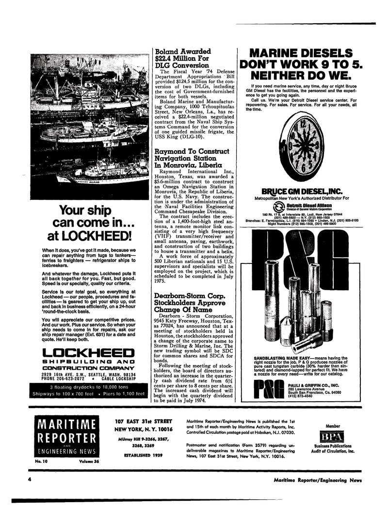Maritime Reporter Magazine, page 2,  May 15, 1974